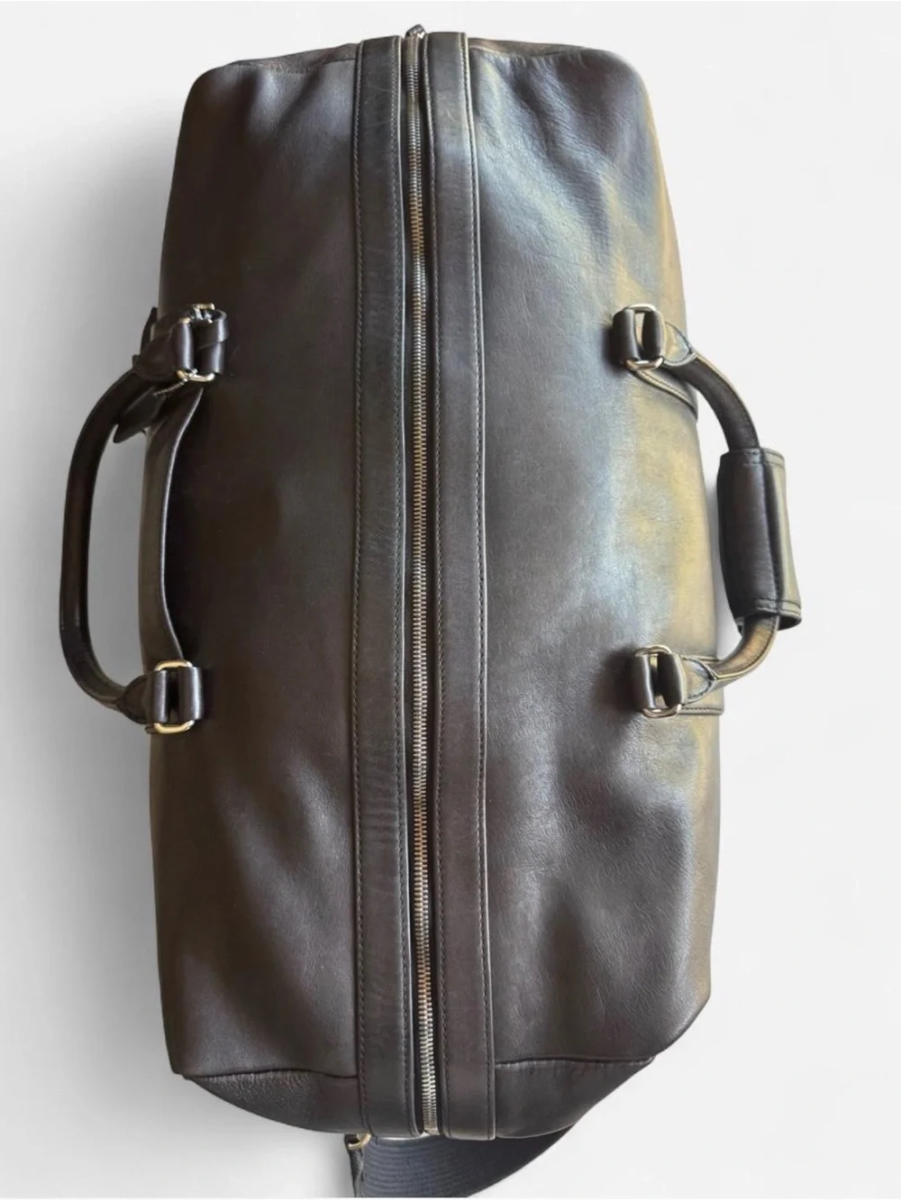 Vintage Coach Dark Brown Leather Duffle Travel Overnight Bag Silver Hardware